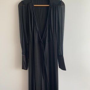 Costume National, Black with silk and chiffon detailing. Size 6